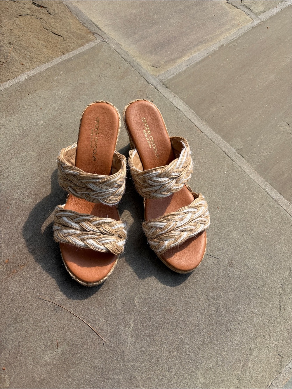 Andre Assous Braided Double-Strap Slide Sandals in Natural Beige